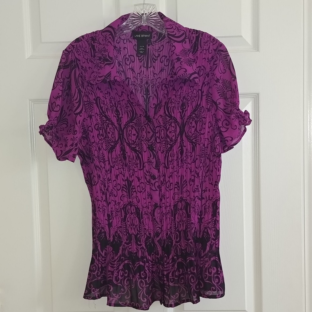 🤩💜Lane Bryant NWOT - Short Sleeve Purple/Black Top Stretchy! 14-16 Easy!